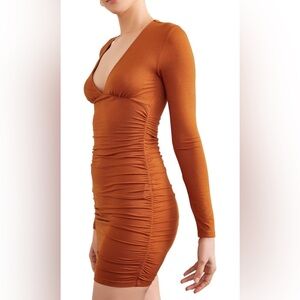 Forever 21 Elegant Rust Long Sleeve, Ruched Bodycon Dress